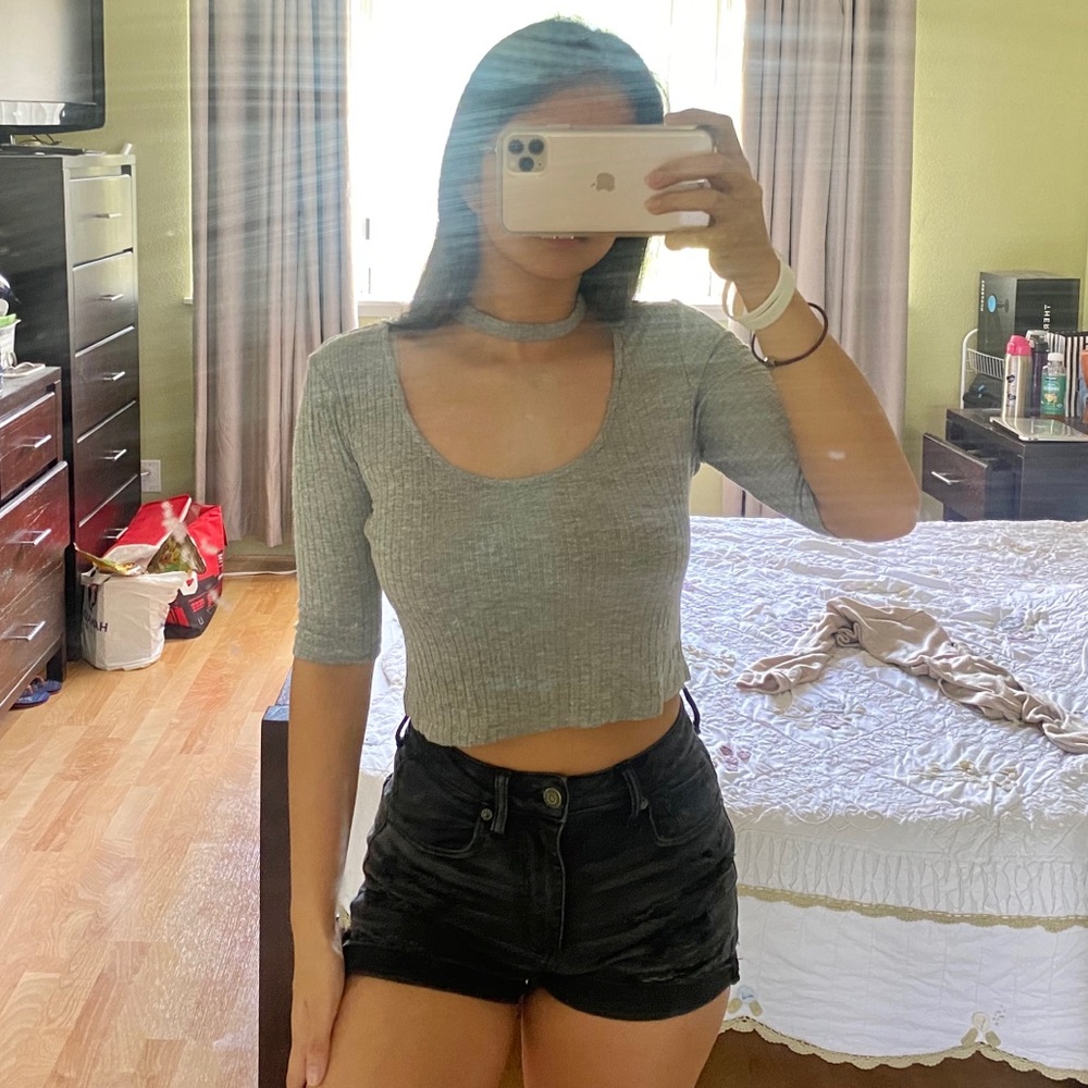 Gray Crop Top with Choker